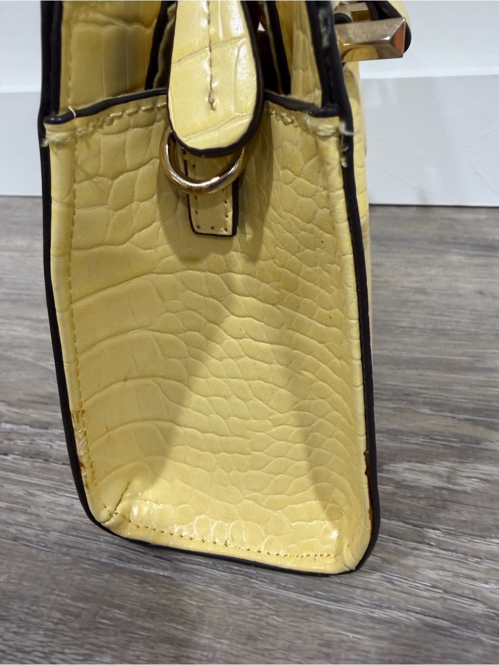 ALDO Yellow Croc-Embossed Satchel with Contrast Trim - Picture 5 of 7